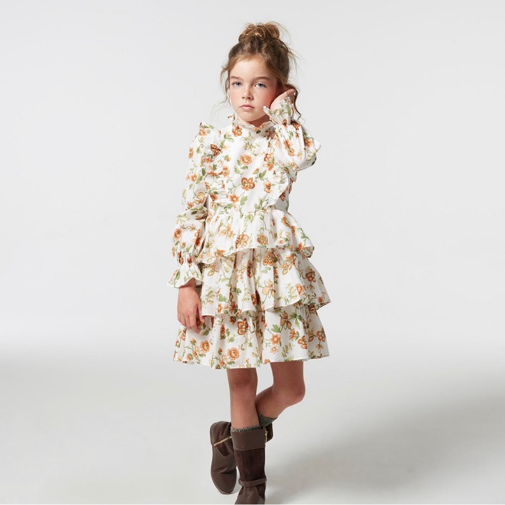JANIE AND JACK FLORAL TIERED RUFFLE DRESS SZ T3